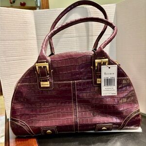 NWT Maxximum Plum Purple Crocodile-Embossed Leather Satchel